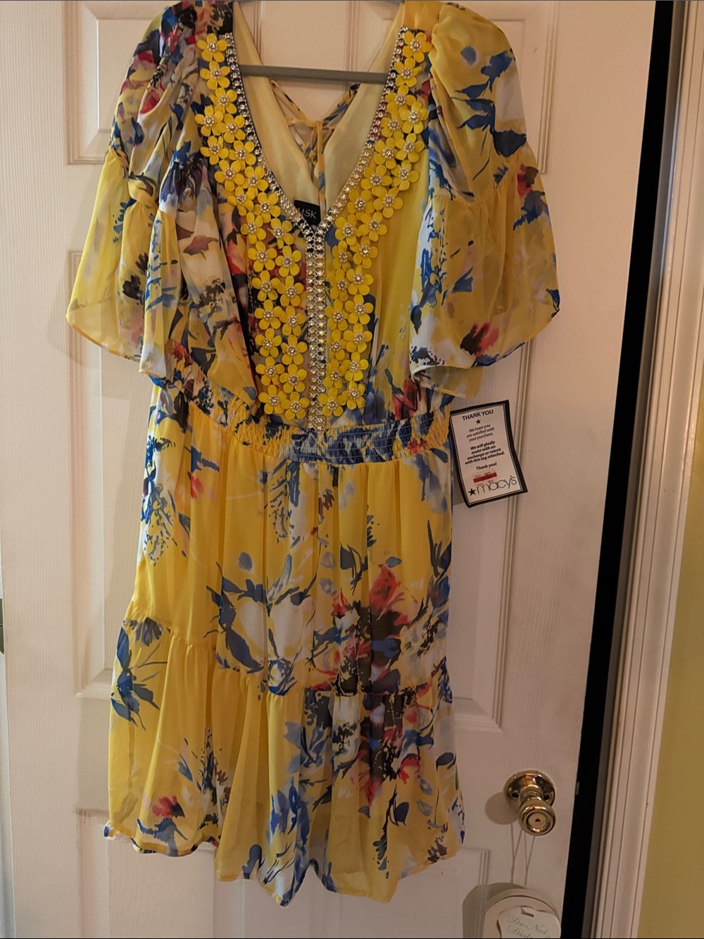 MSK Yellow Floral Embellished V-Neck Dress